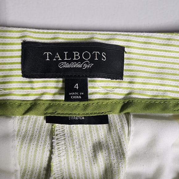 Talbots Women’s Size 4 Lime Green White Striped Cropped Pants Cuffed Crop - Picture 6 of 7